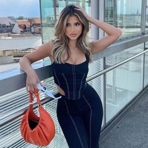 Zara Black Denim Corset Top